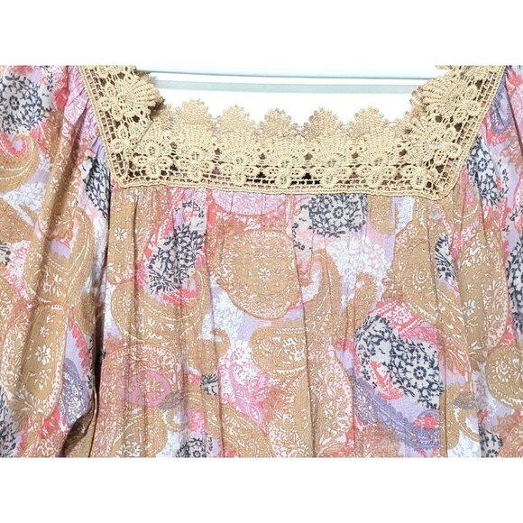 Zac & Rachel Paisley Print Crochet Trim Peasant Top Size L - Picture 2 of 7